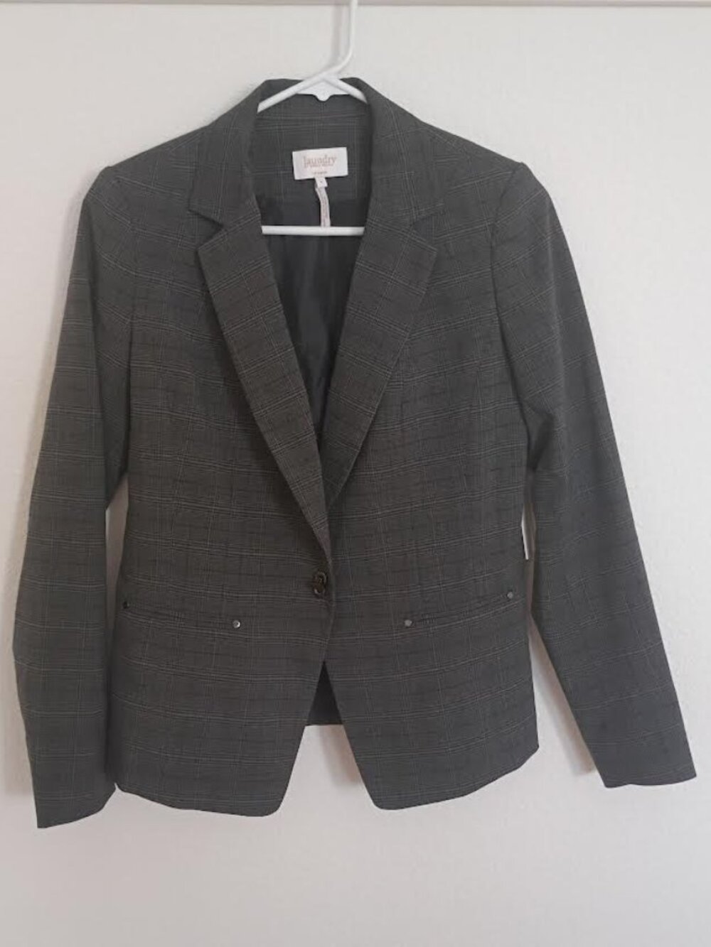 LAUNDRY BY SHELLI SEGAL WOMEN'S BLAZER DARK CHARCOAL PLAID CAREER NWT SIZE 2